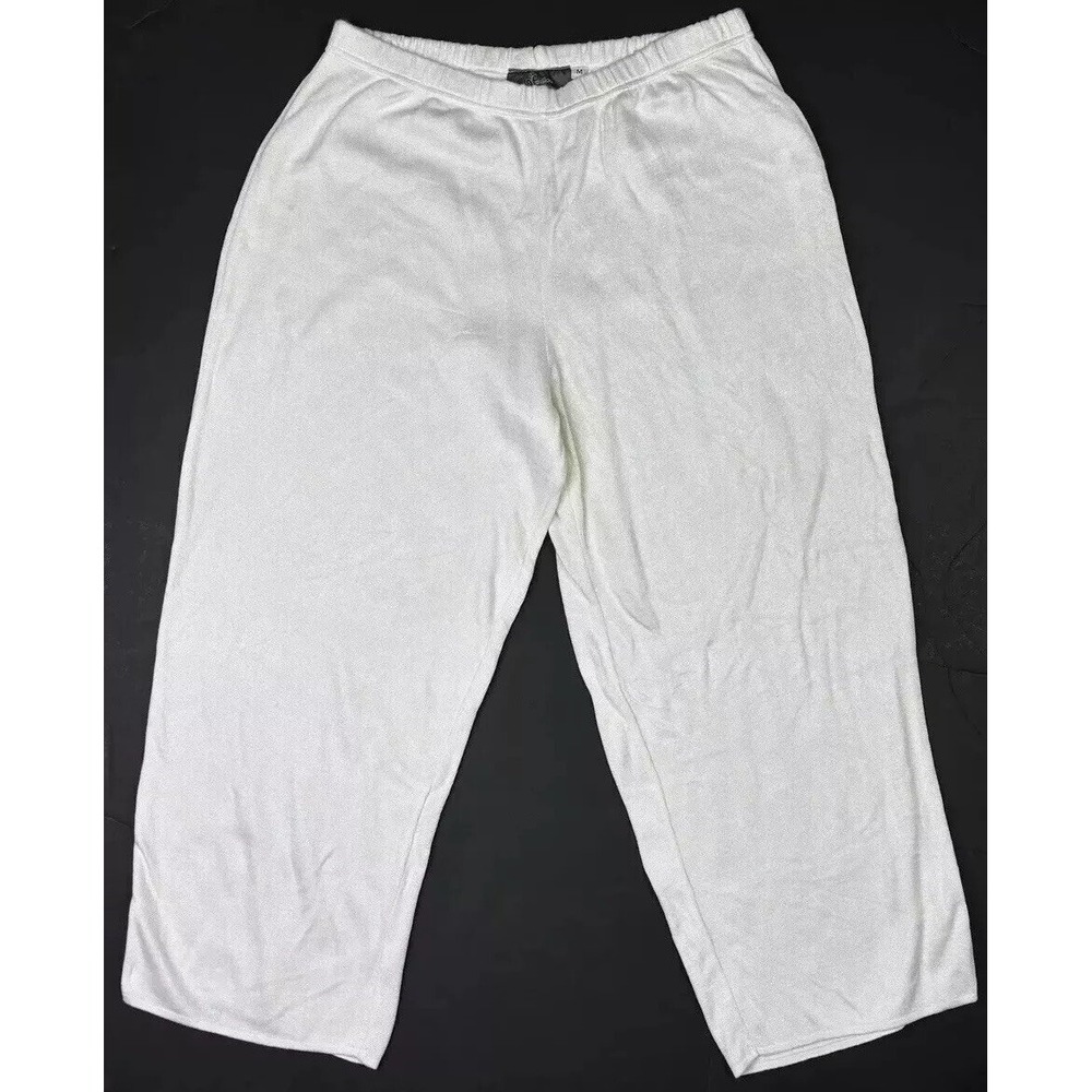 Willow Pants Women's Medium White Elastic Waist Pull-On Cropped Made In USA